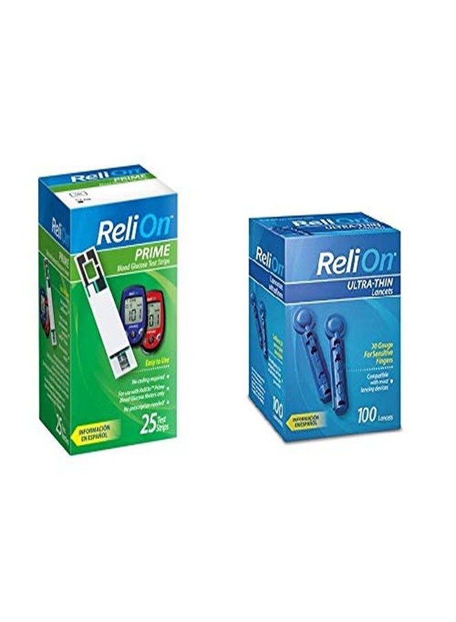 ReliOn 30G Ultra-Thin Lancets, 100-ct | ReliOn Prime Blood Glucose Test Strips, 25-ct | Bundled Set - Image 1